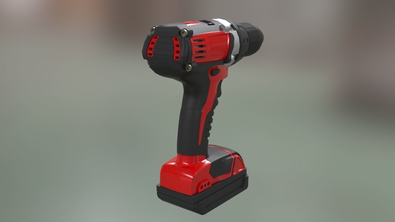 Low poly Electric Drill with battery Low-poly 3D model_4