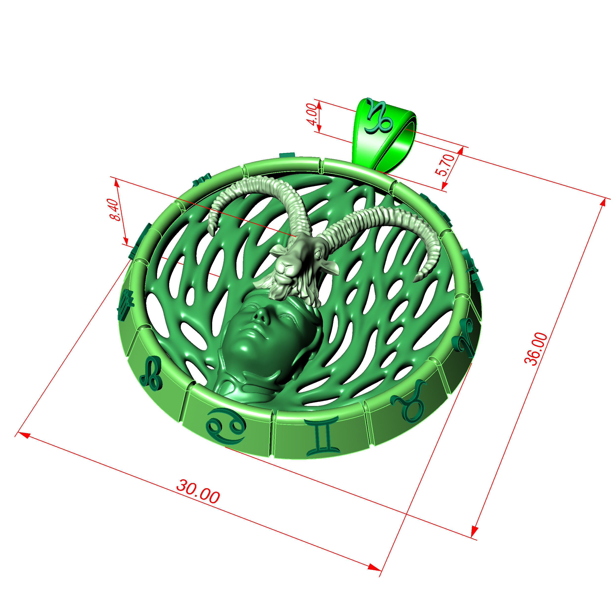 Pendant Capricorn zodiac sign 3D print model_7