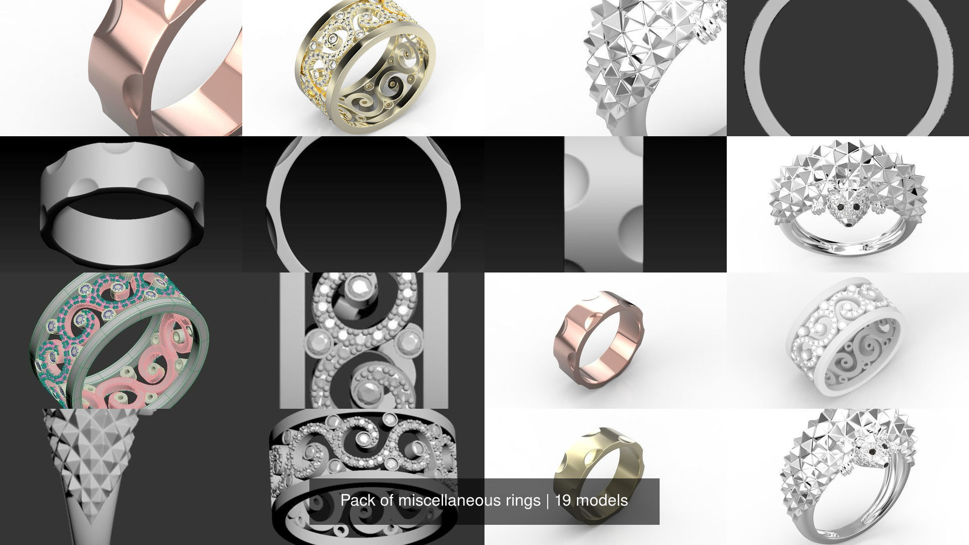 Pack of miscellaneous rings 3D Model Collection_3