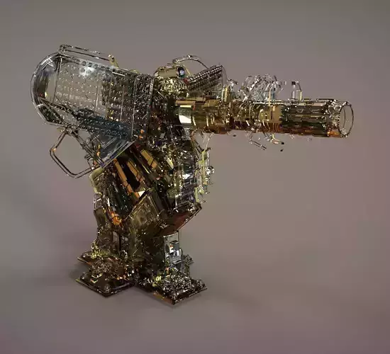 Cannon machine gun made out of metal and wires 3D model