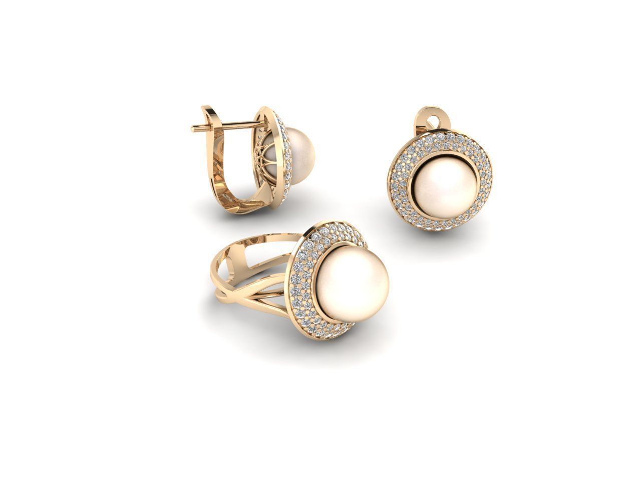 Collection 1 pearl and diamond earrings gold _3