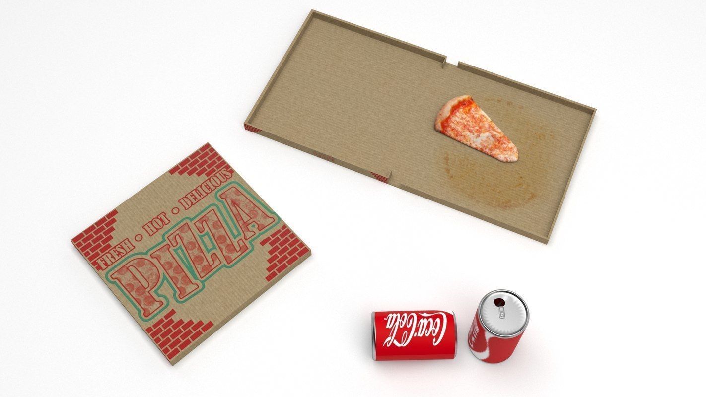 Pizza box and roll of paper 3D model_4
