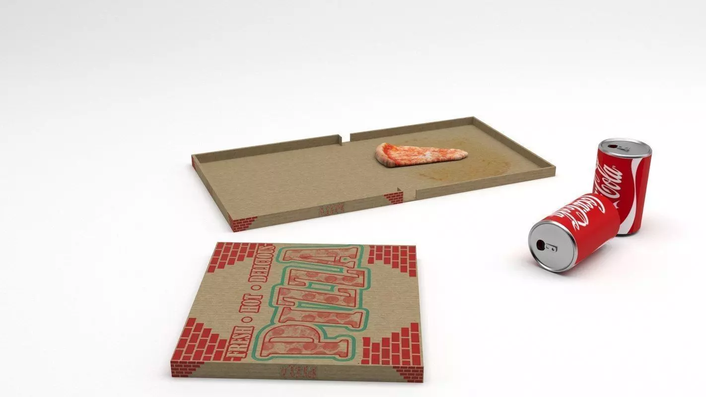 Pizza box and roll of paper 3D model_0