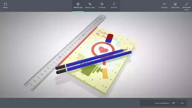 Book - Pencil - Ruler - Eraser Free low-poly 3D model