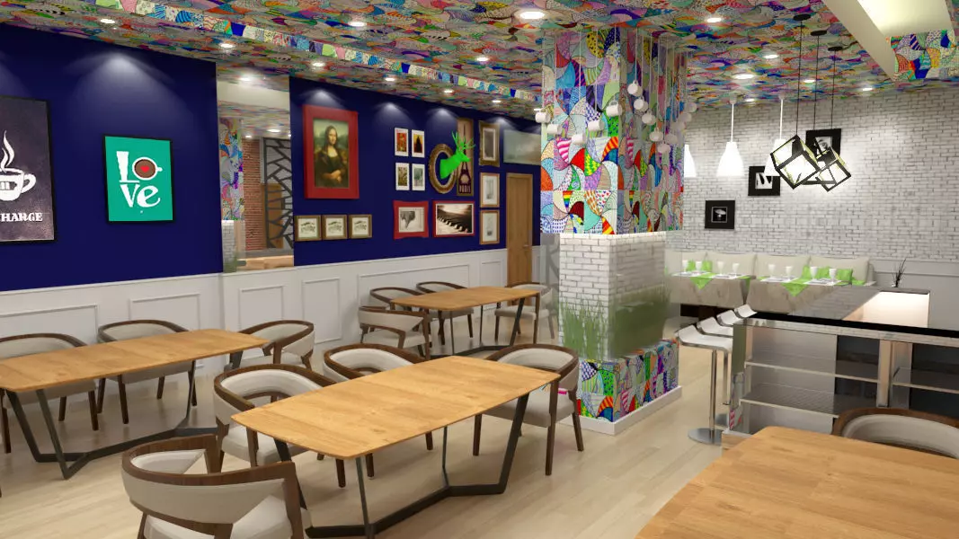 Modern industerial coffee shop 3d scene 3D model_0