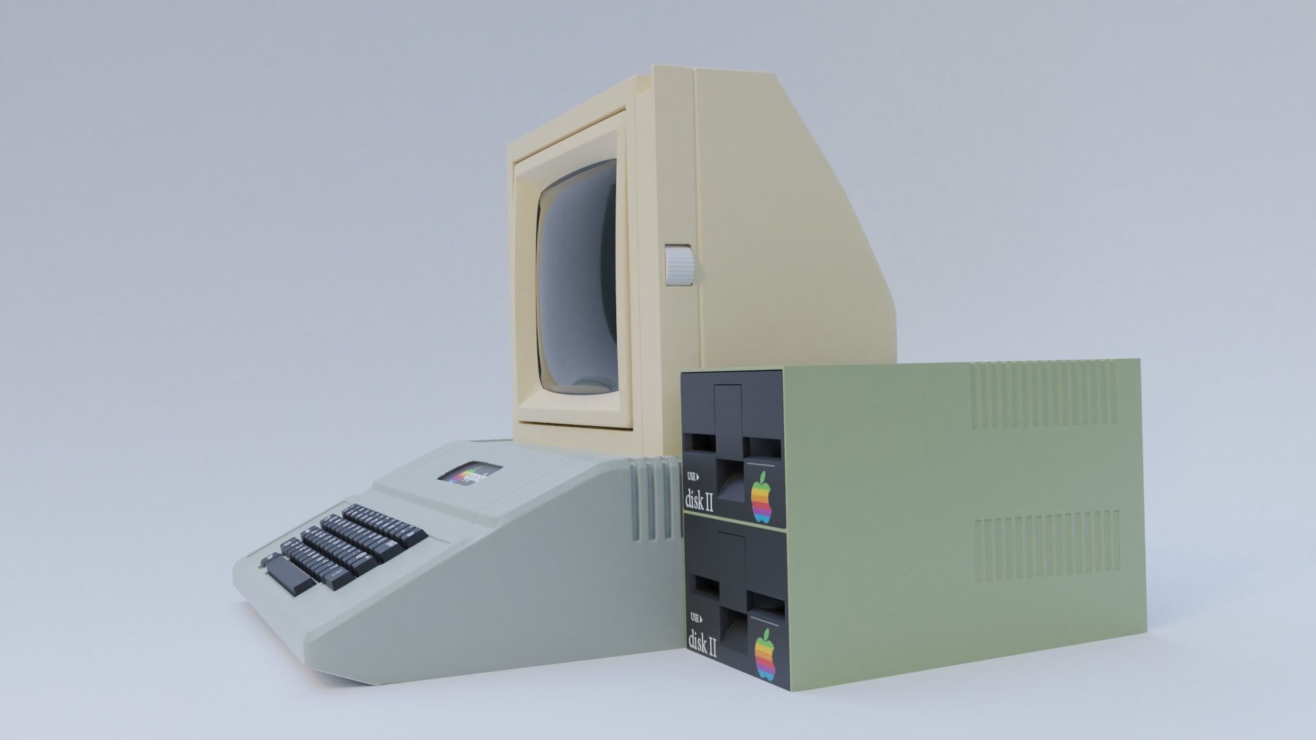 the apple II old computer  Low-poly 3D model_9