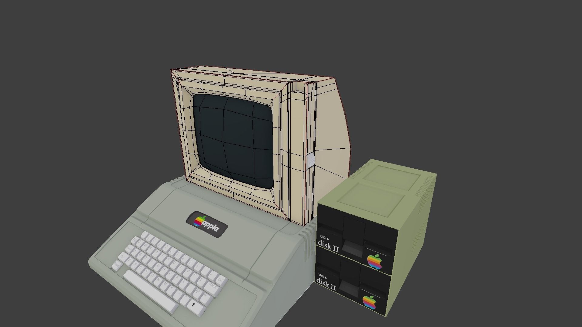 the apple II old computer  Low-poly 3D model_4