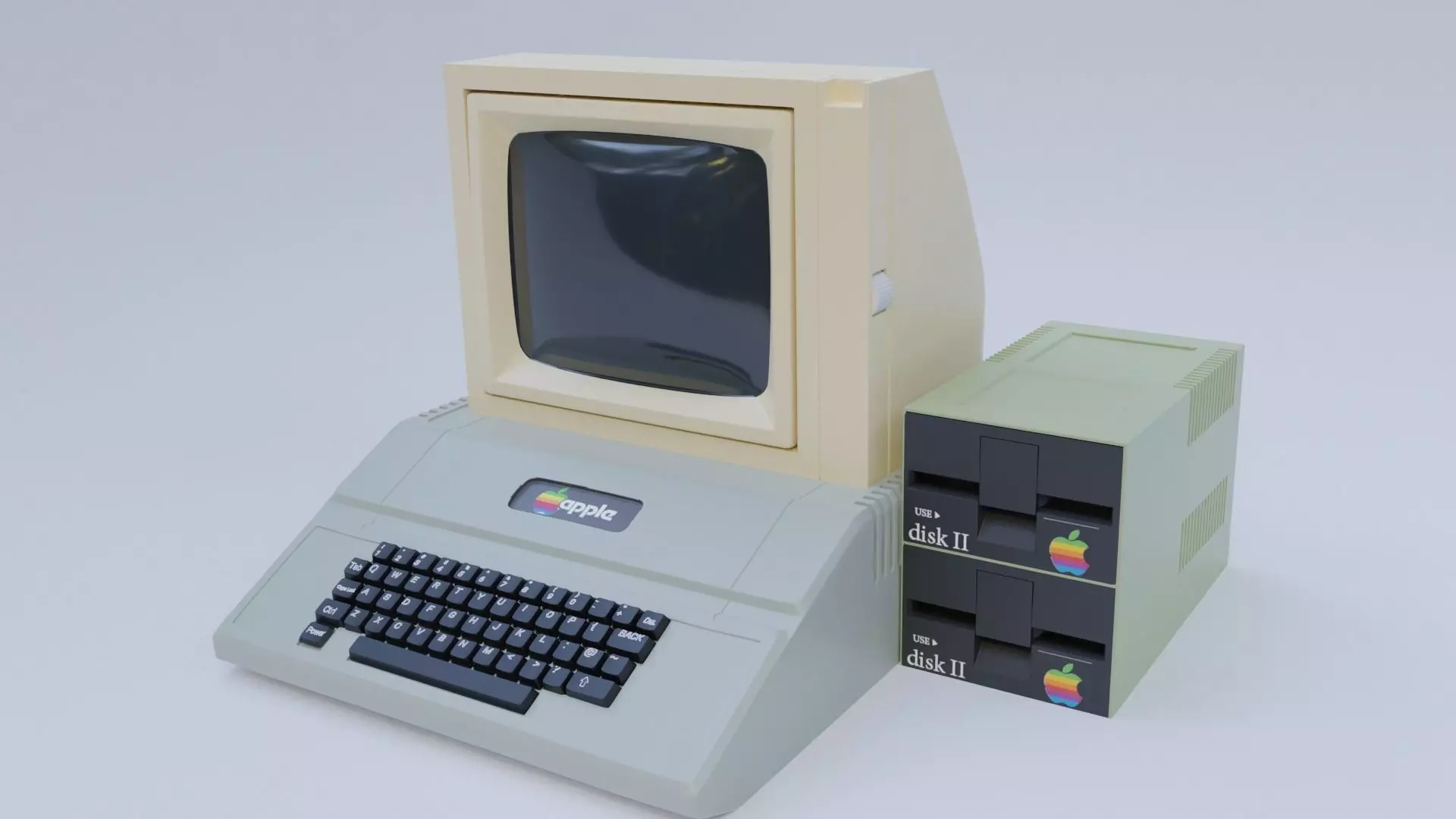 the apple II old computer  Low-poly 3D model_0