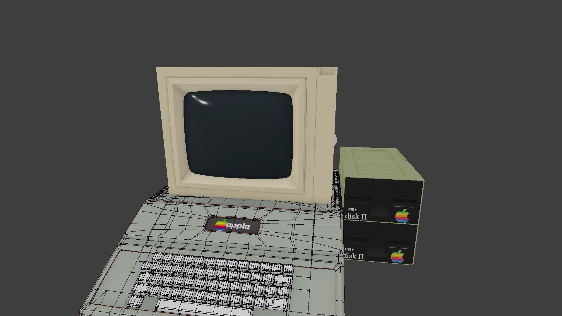 the apple II old computer  Low-poly 3D model_8