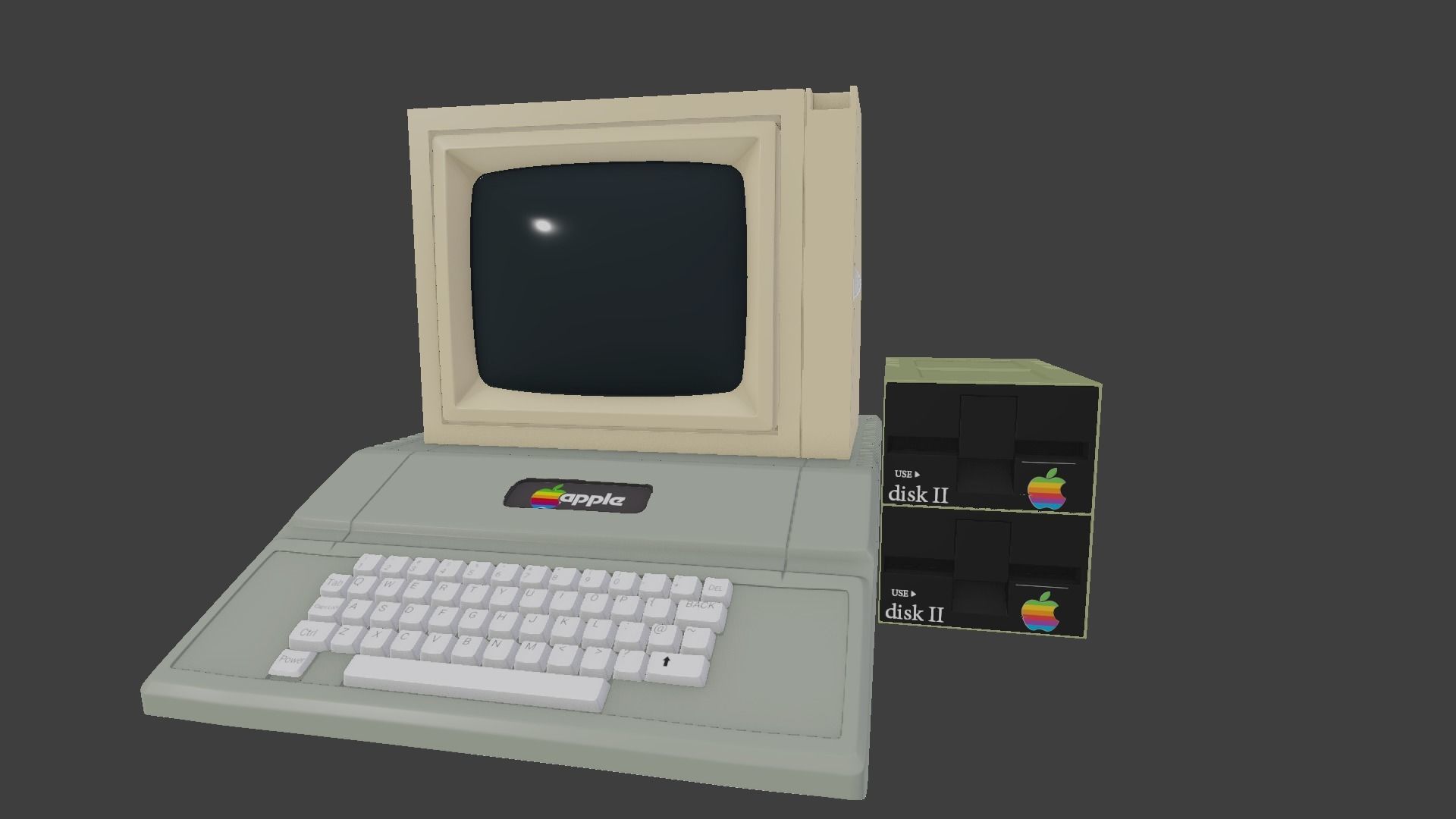 the apple II old computer  Low-poly 3D model_3