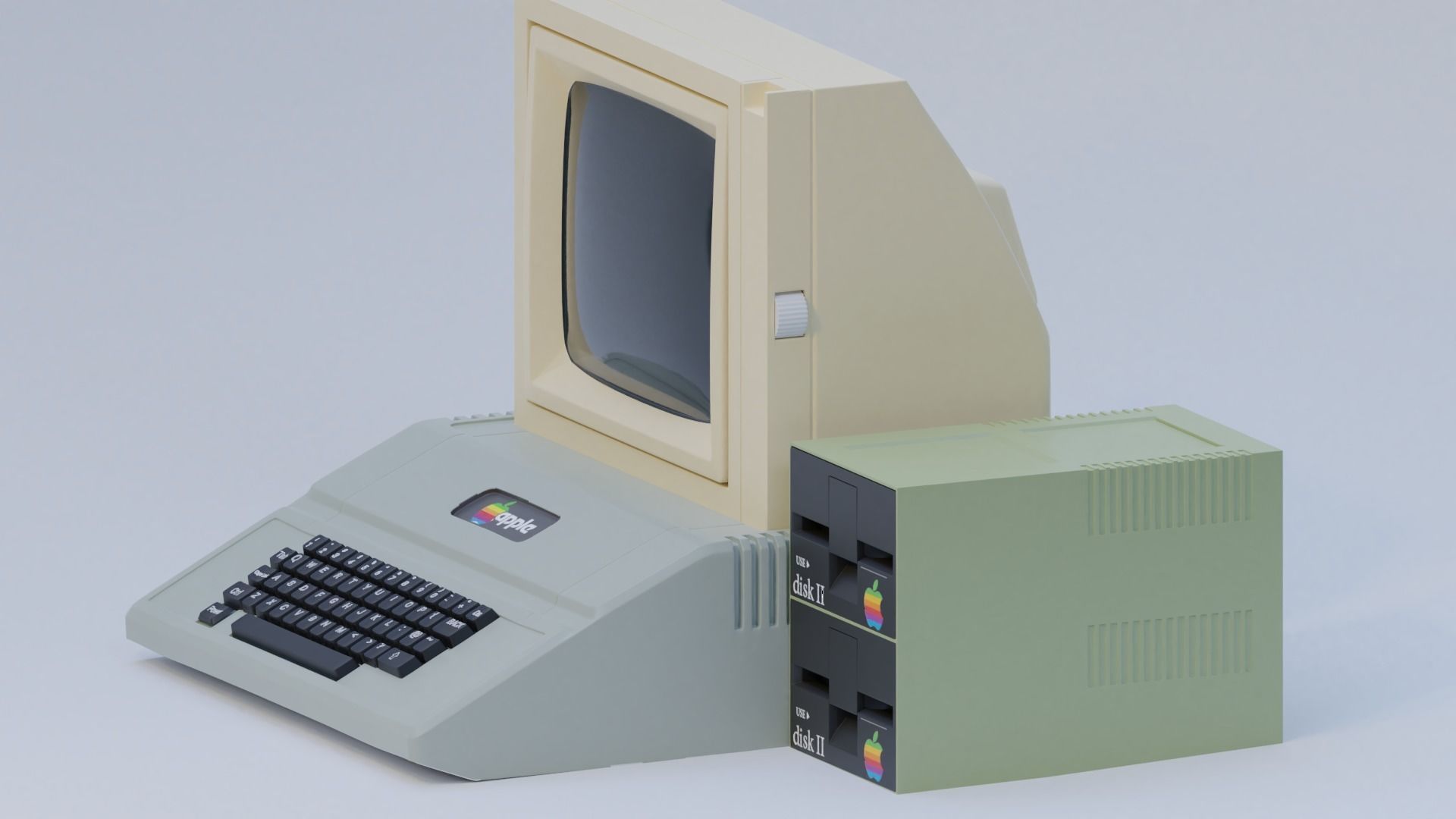 the apple II old computer  Low-poly 3D model_10