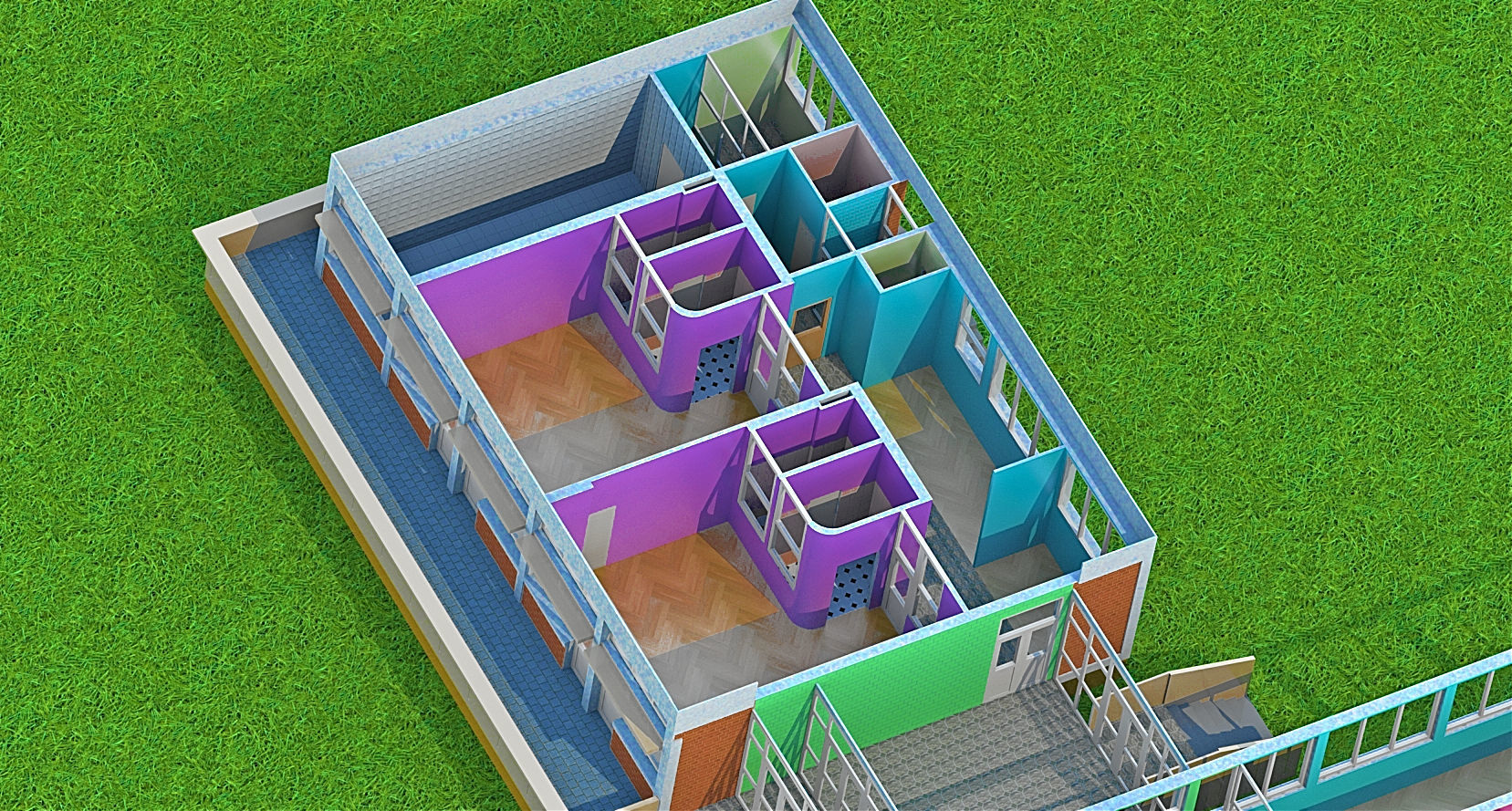 Kindergarten floor plan of building 3D model_3