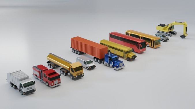 Vehicles Collection Lowpoly - 10 Items set Low-poly 3D model