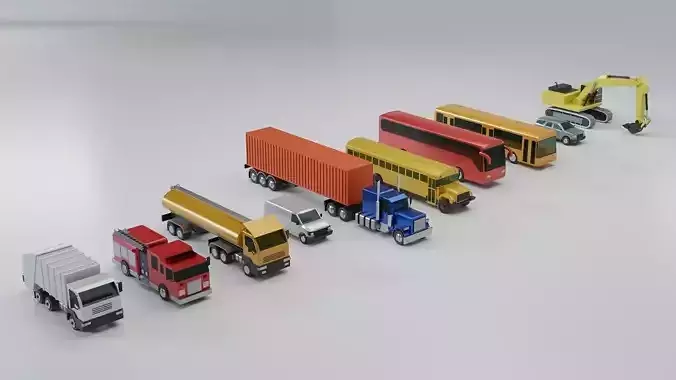 Vehicles Collection Lowpoly - 10 Items set Low-poly 3D model