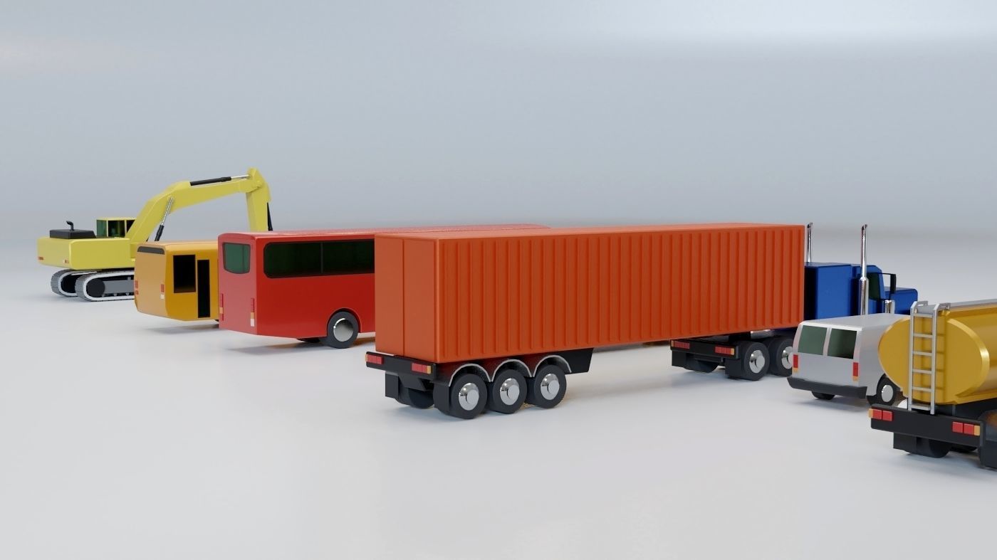 Vehicles Collection Lowpoly - 10 Items set Low-poly 3D model_3