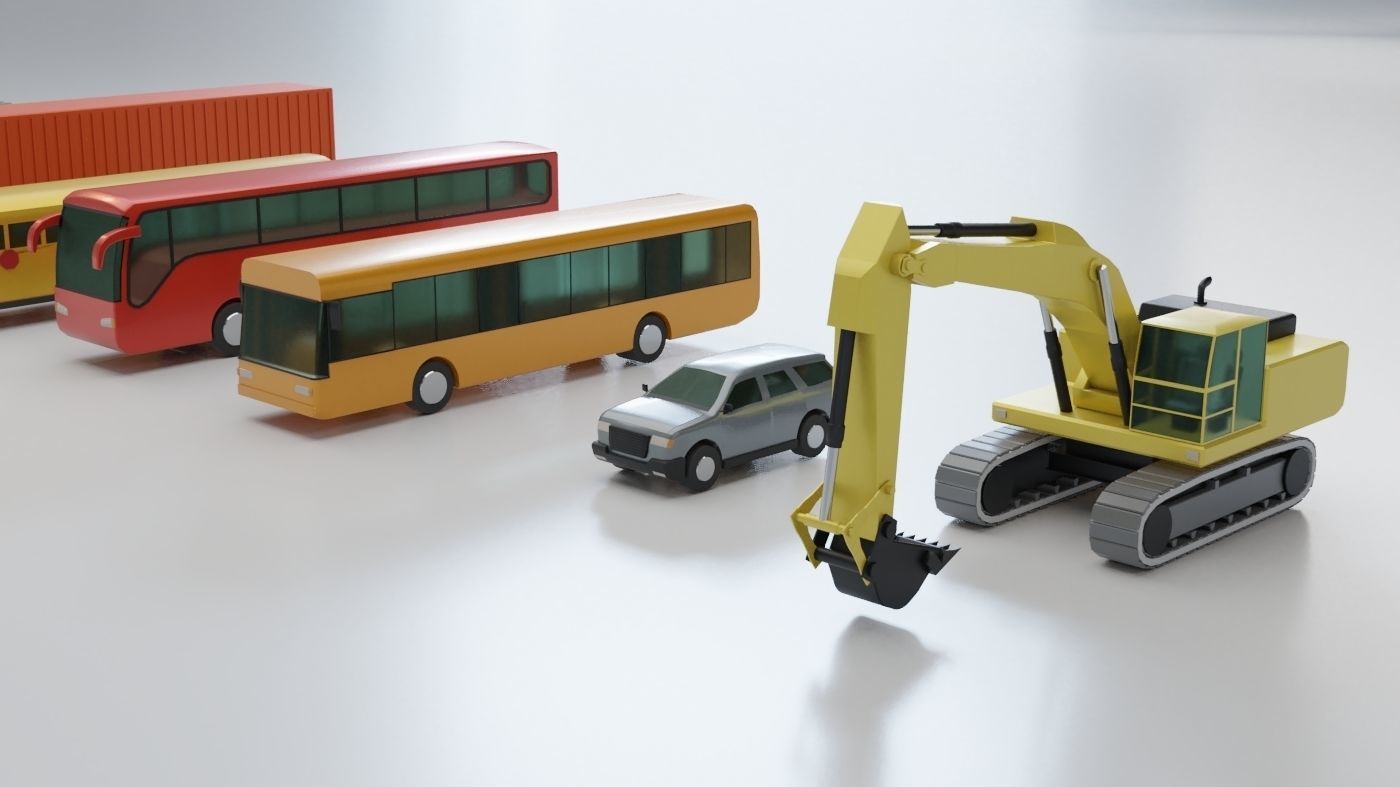 Vehicles Collection Lowpoly - 10 Items set Low-poly 3D model_1