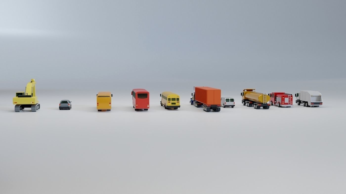 Vehicles Collection Lowpoly - 10 Items set Low-poly 3D model_2