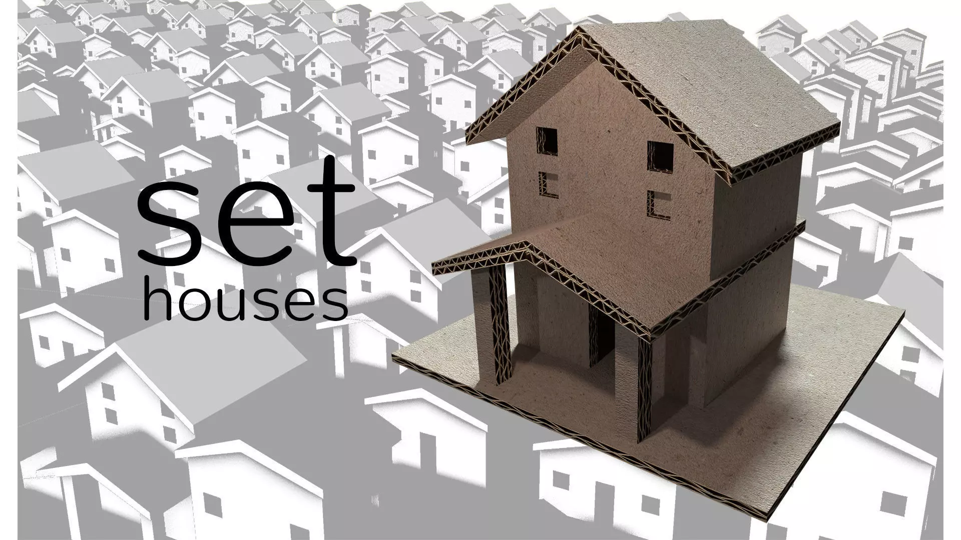 cardboard house SET  Low-poly 3D model_0