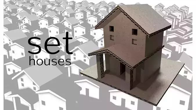cardboard house SET  Low-poly 3D model
