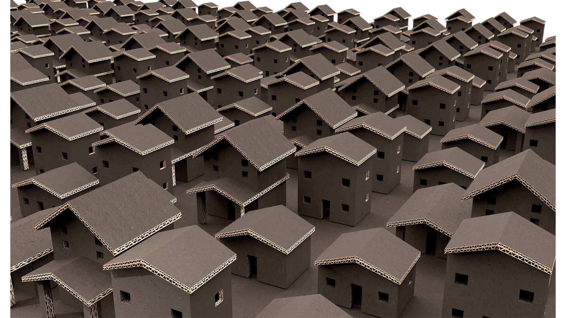 cardboard house SET  Low-poly 3D model_4