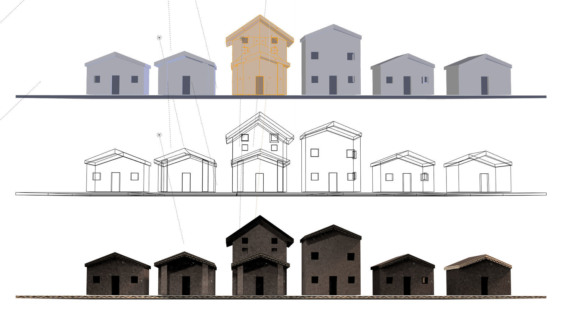 cardboard house SET  Low-poly 3D model_7