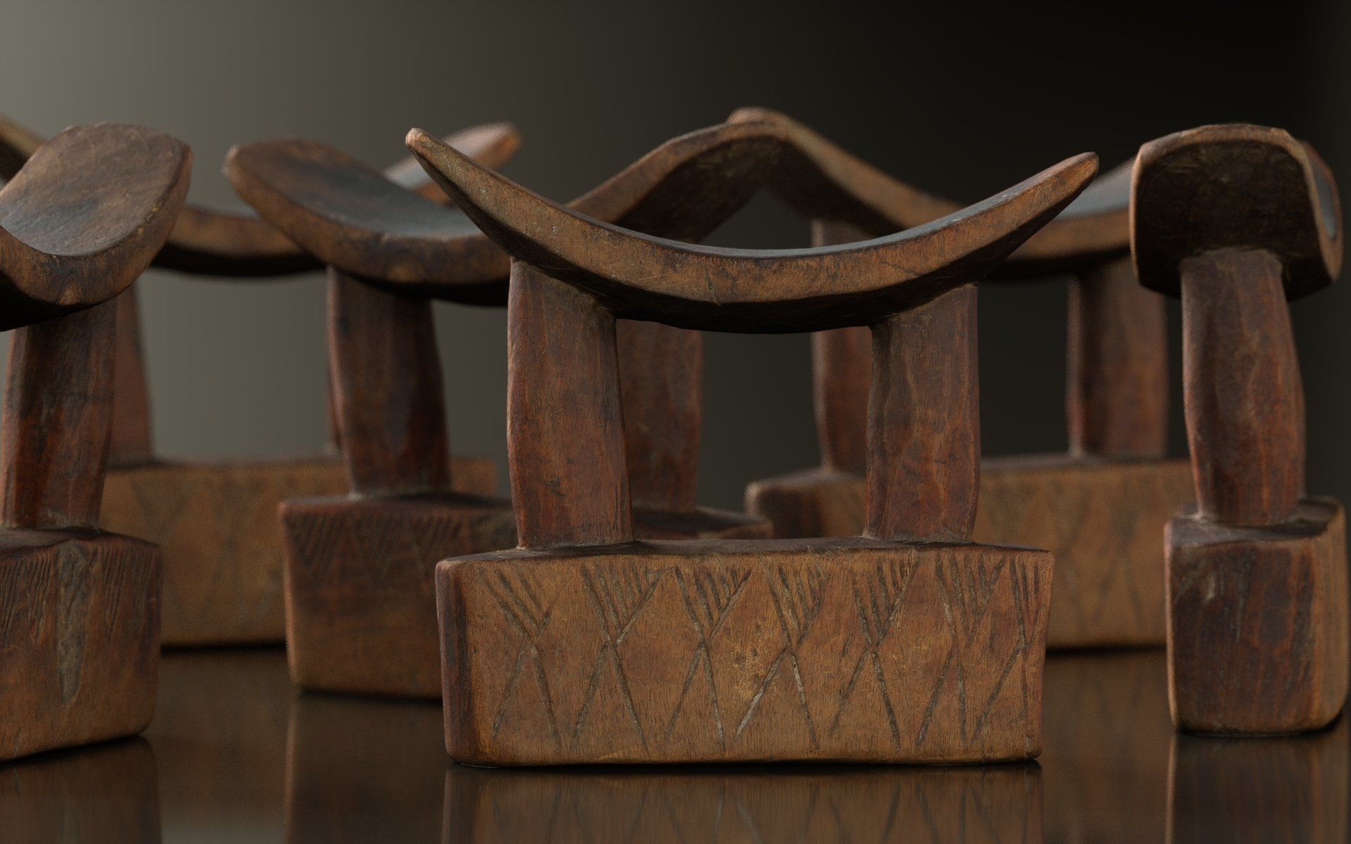 Headrest Africa Wood Furniture Prop 28 Low-poly 3D model_3