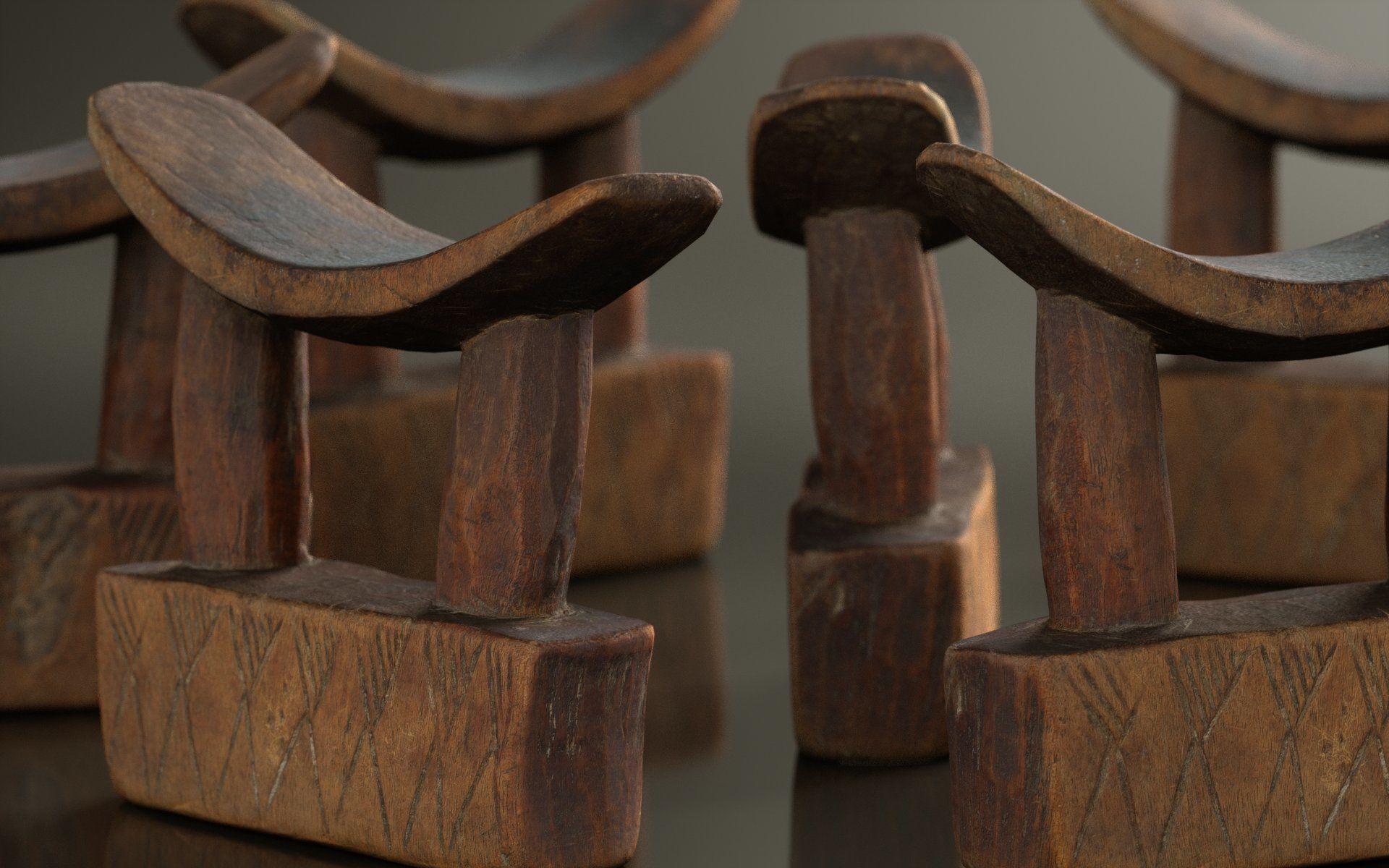 Headrest Africa Wood Furniture Prop 28 Low-poly 3D model_5