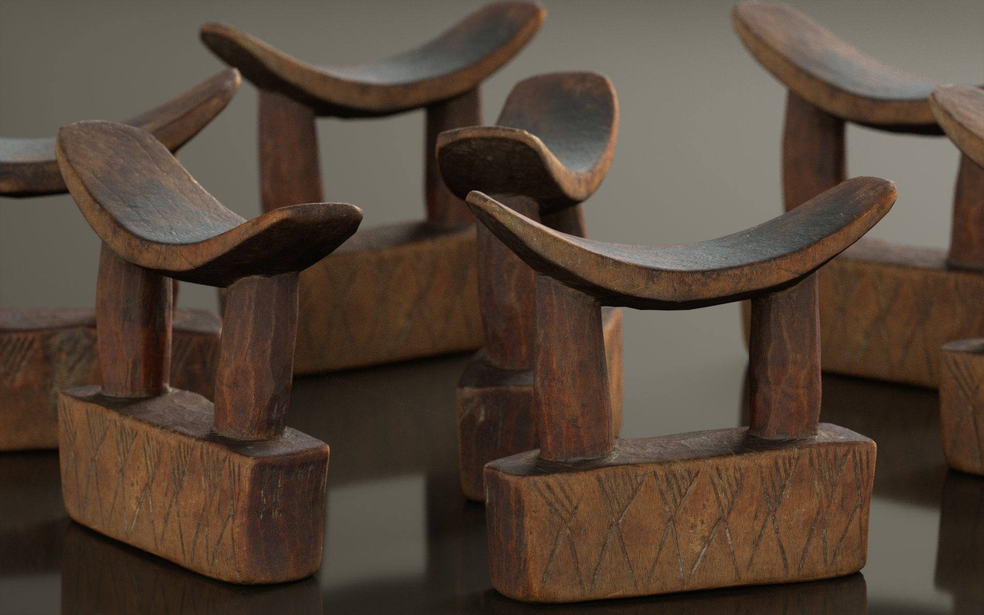 Headrest Africa Wood Furniture Prop 28 Low-poly 3D model_4