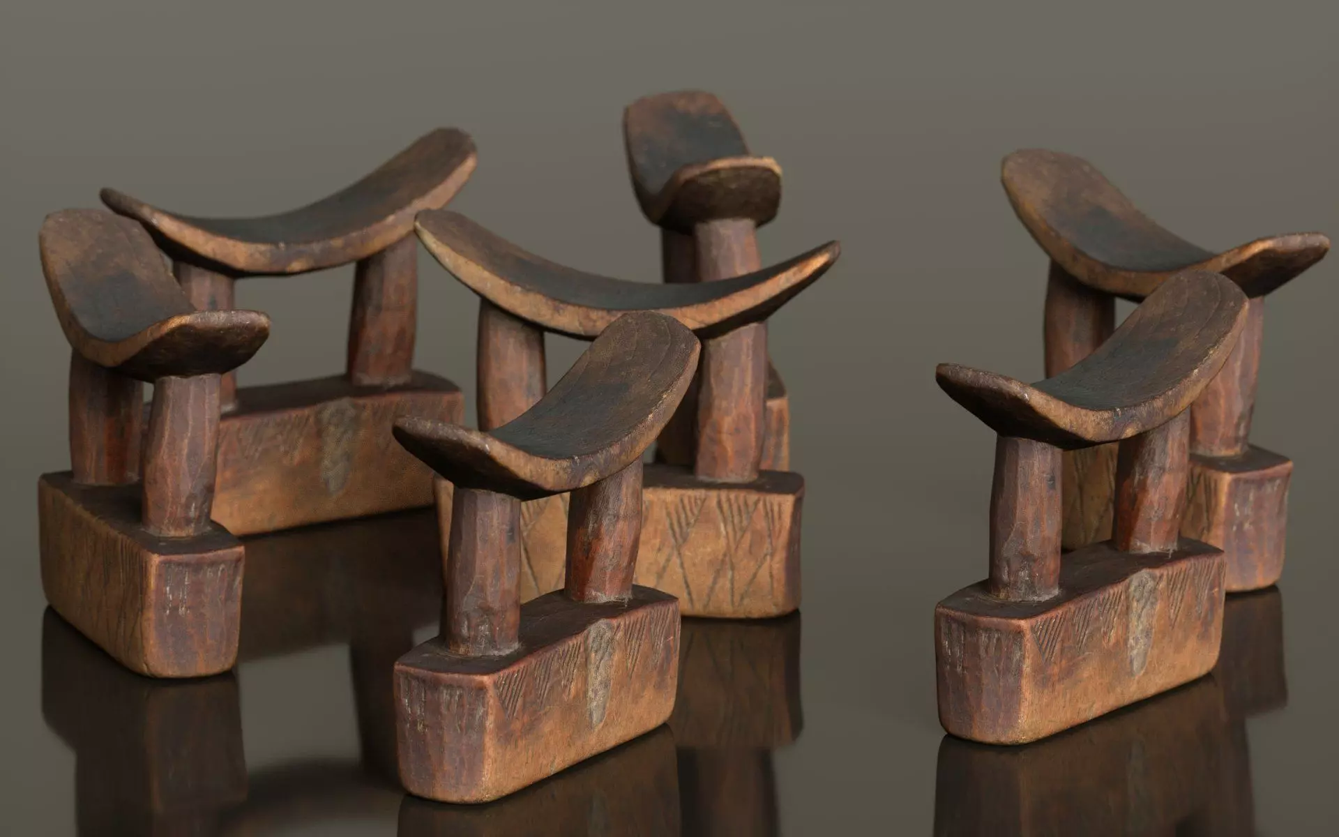 Headrest Africa Wood Furniture Prop 28 Low-poly 3D model_0