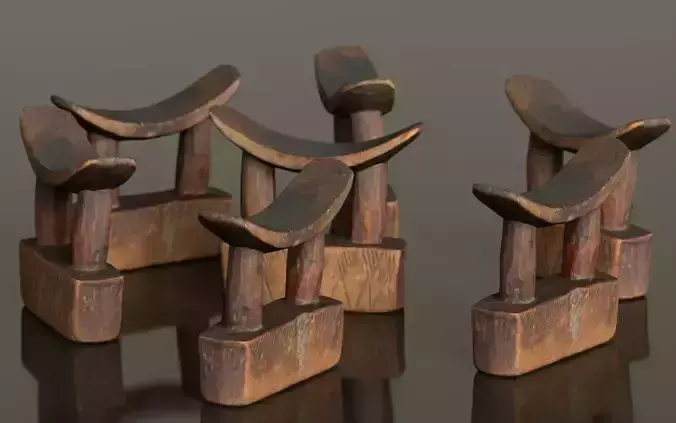 Headrest Africa Wood Furniture Prop 28 Low-poly 3D model