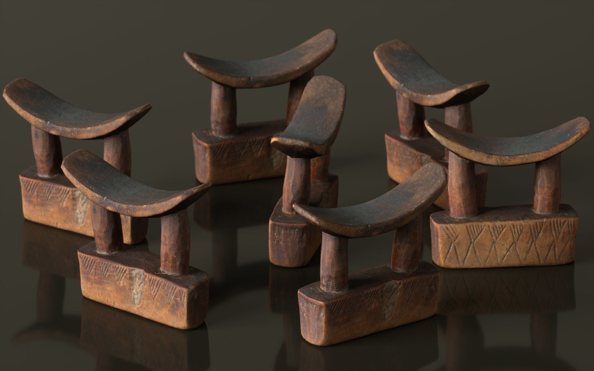 Headrest Africa Wood Furniture Prop 28 Low-poly 3D model_1