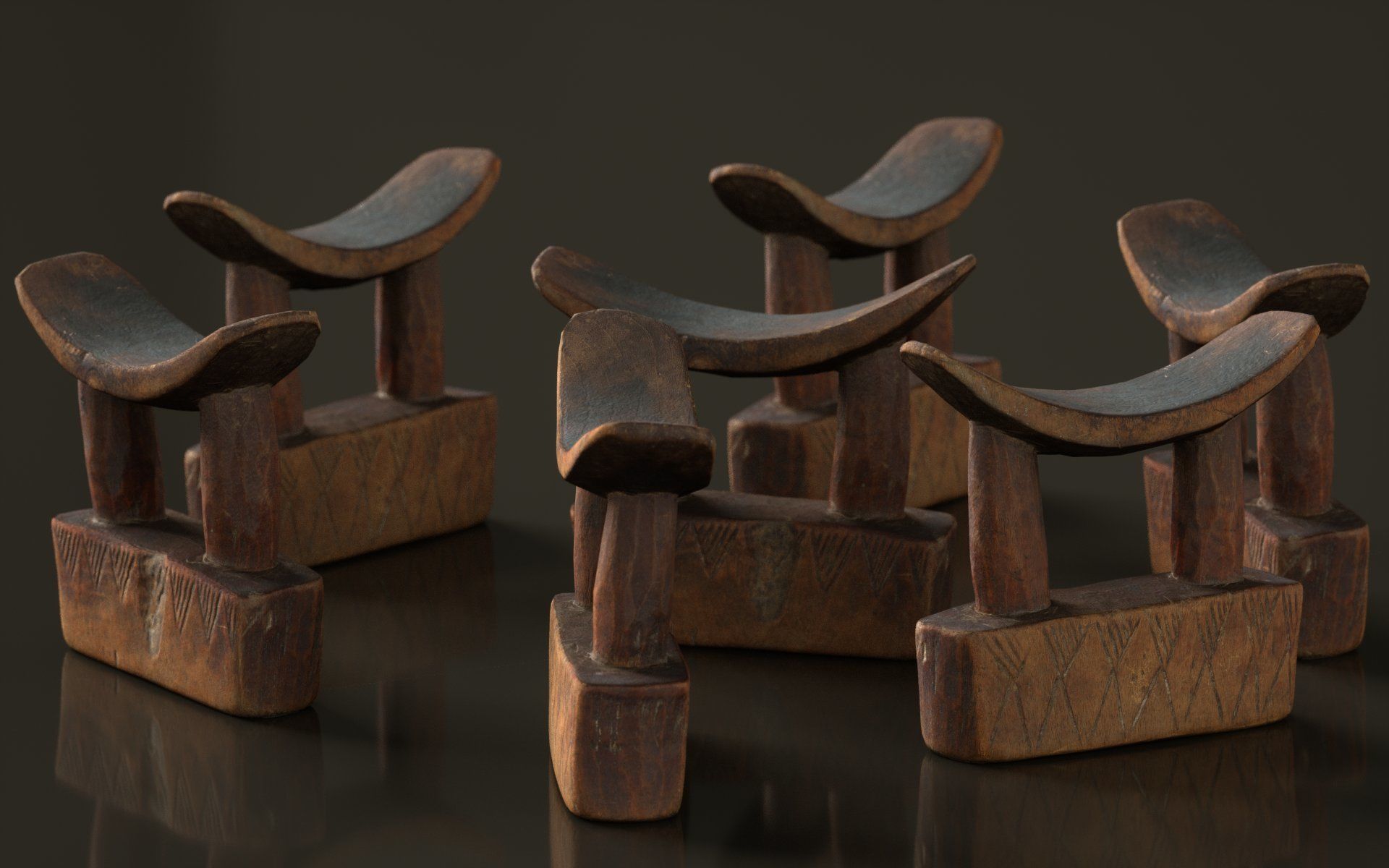 Headrest Africa Wood Furniture Prop 28 Low-poly 3D model_2