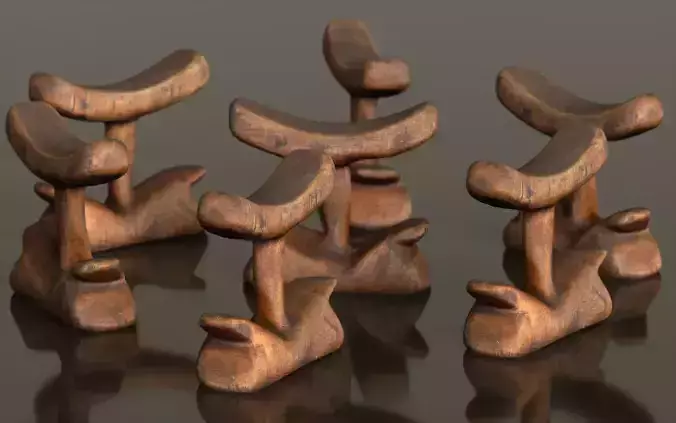 Headrest Africa Wood Furniture Prop 27 Low-poly 3D model