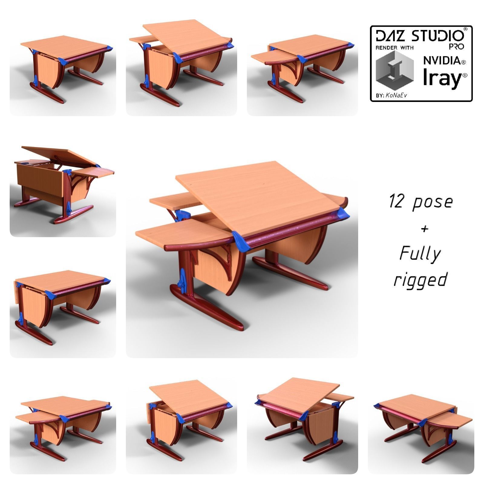 Nabis School desk Low-poly 3D model_5