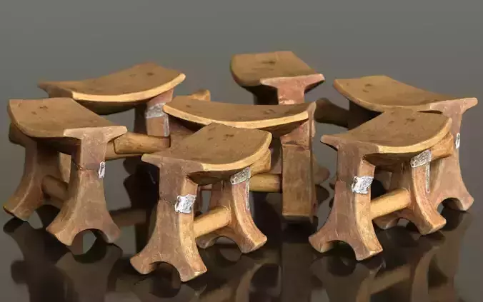 Headrest Africa Wood Furniture Prop 25 Low-poly 3D model