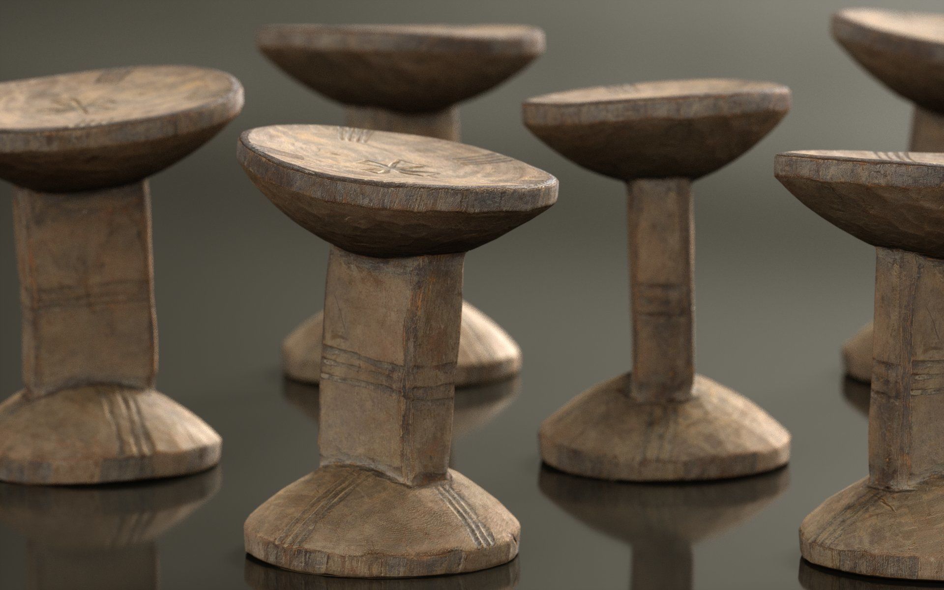 Headrest Africa Wood Furniture Prop 22 Low-poly 3D model_5