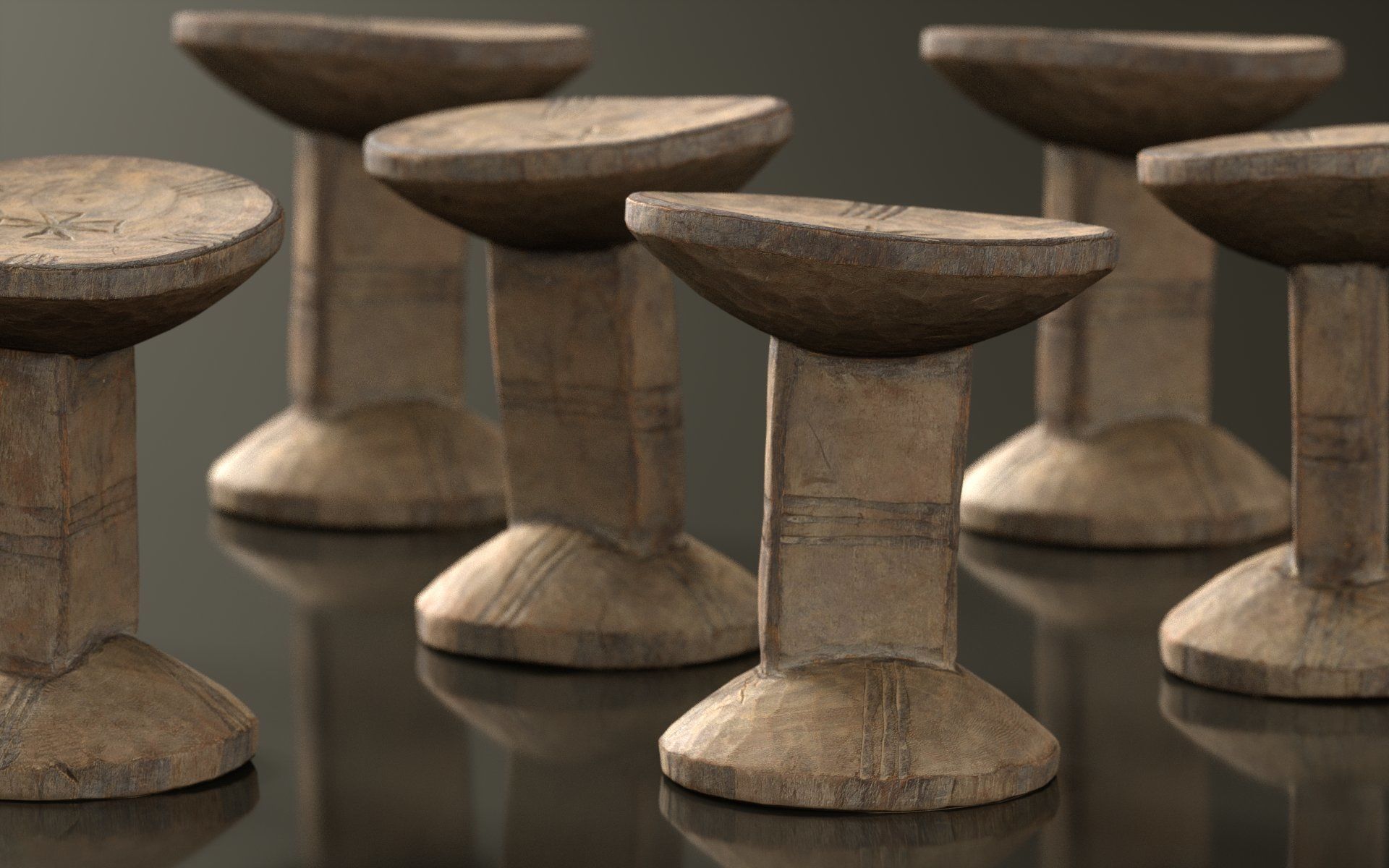 Headrest Africa Wood Furniture Prop 22 Low-poly 3D model_3