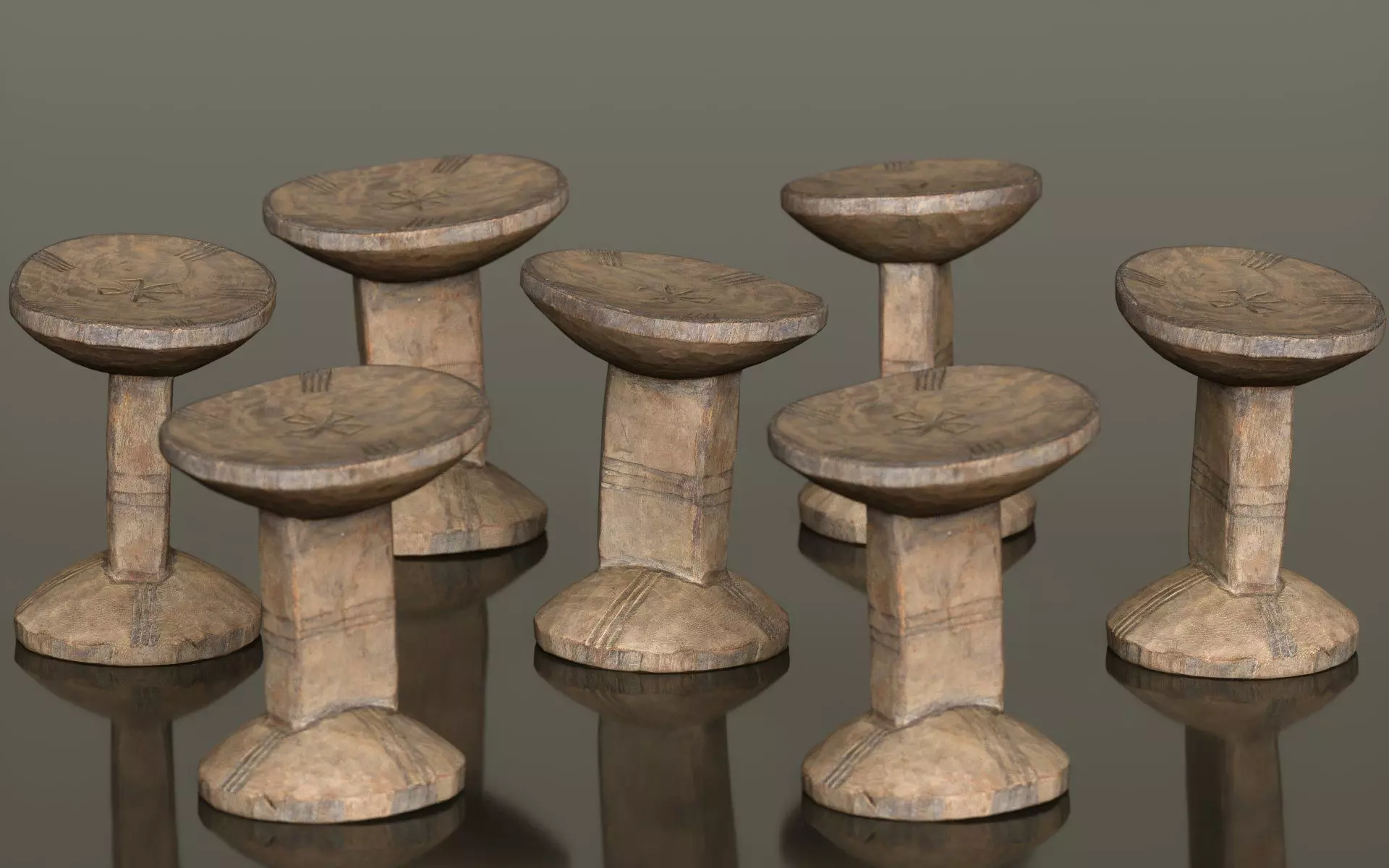 Headrest Africa Wood Furniture Prop 22 Low-poly 3D model_0