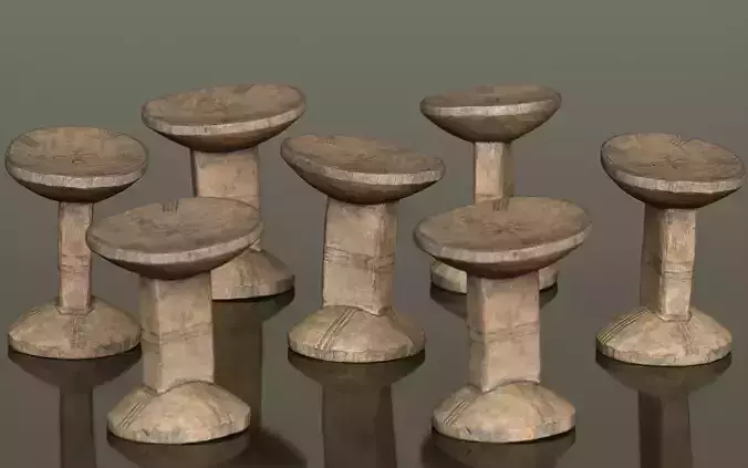 Headrest Africa Wood Furniture Prop 22 Low-poly 3D model