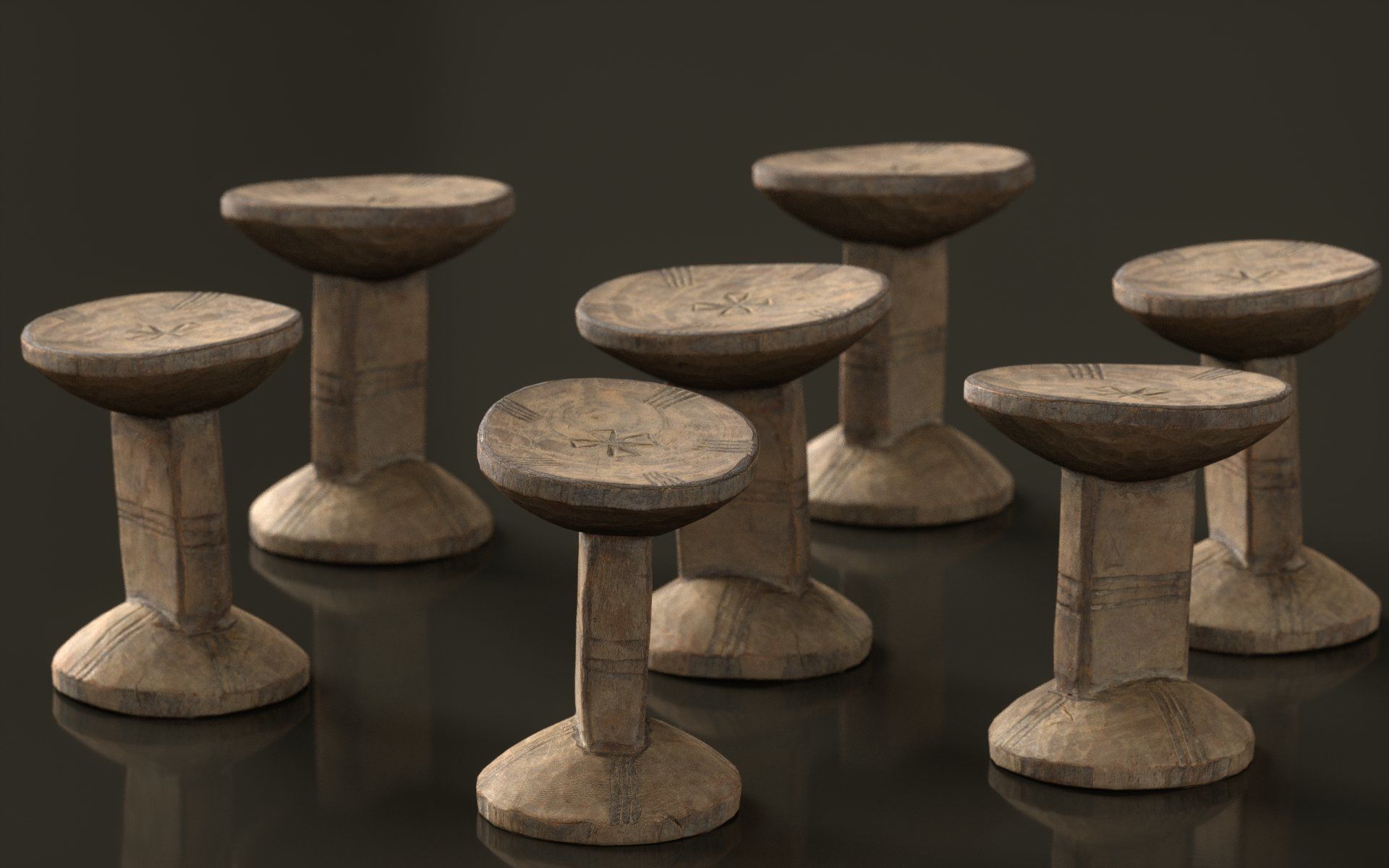 Headrest Africa Wood Furniture Prop 22 Low-poly 3D model_2