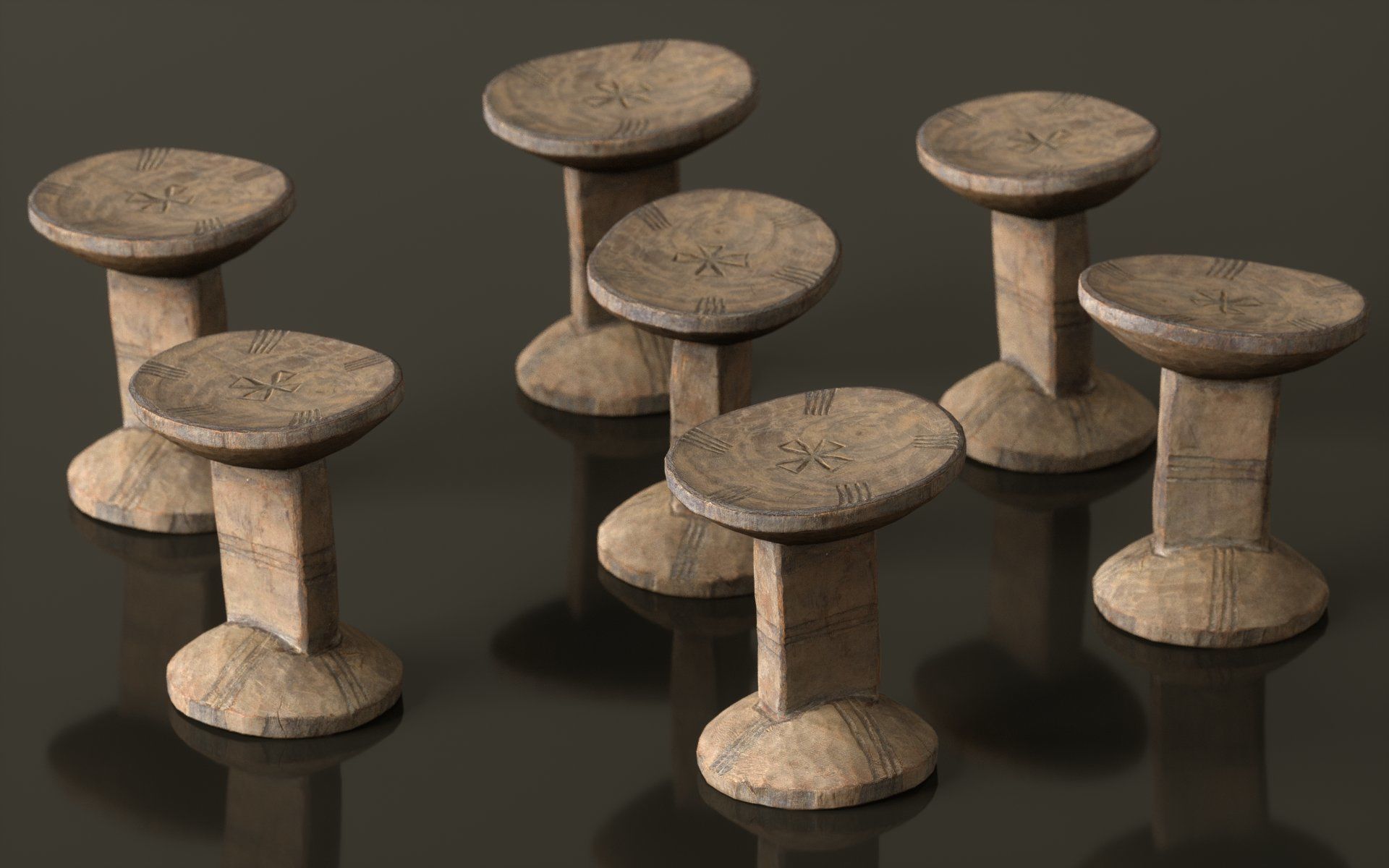 Headrest Africa Wood Furniture Prop 22 Low-poly 3D model_1