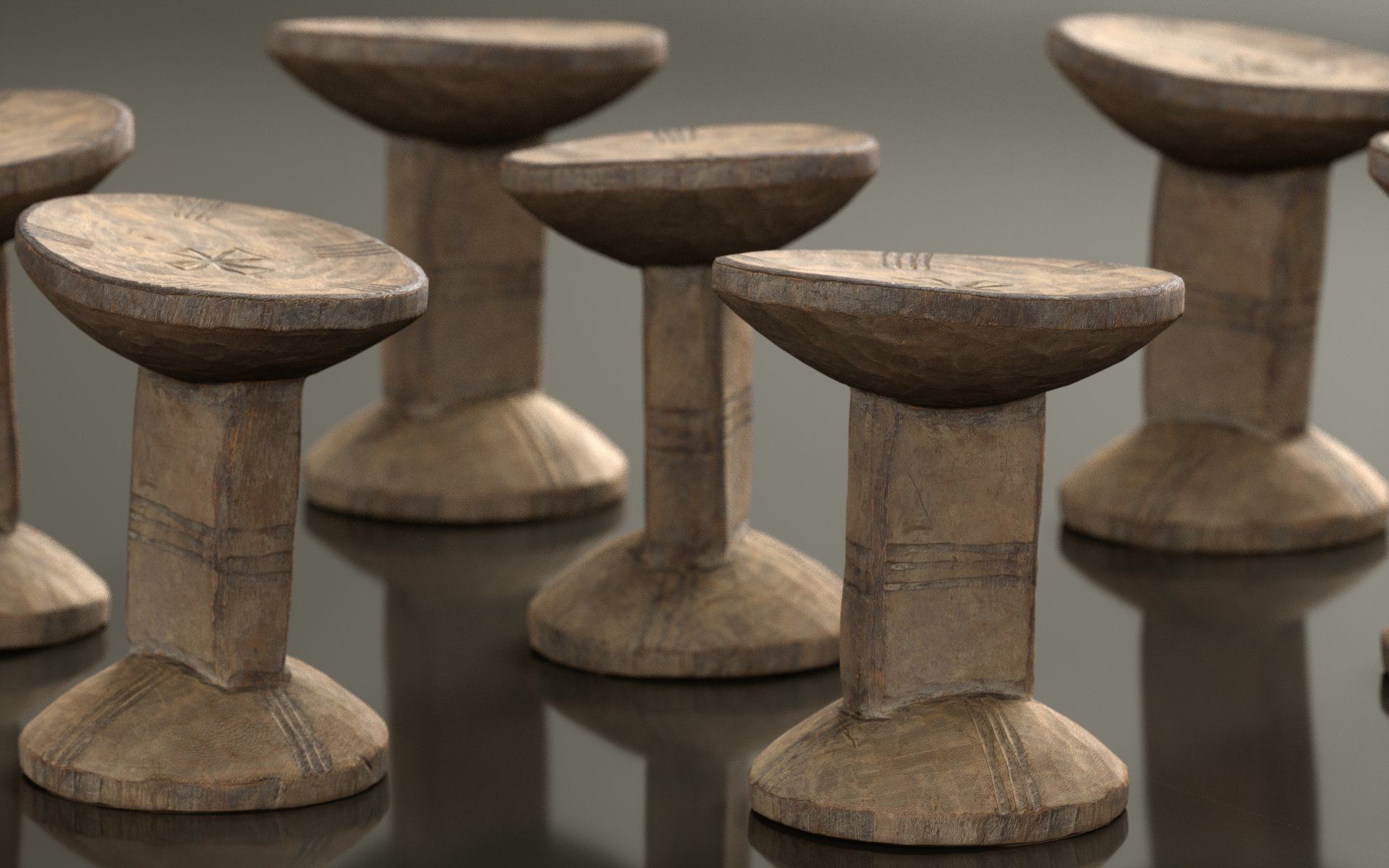 Headrest Africa Wood Furniture Prop 22 Low-poly 3D model_4