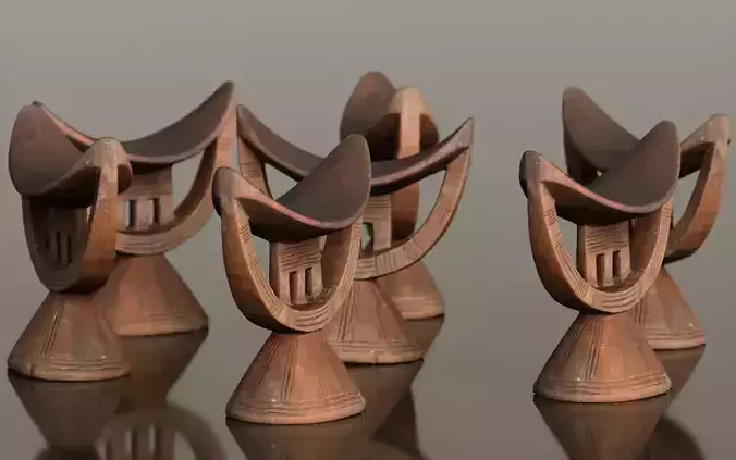 Headrest Africa Wood Furniture Prop 20 Low-poly 3D model