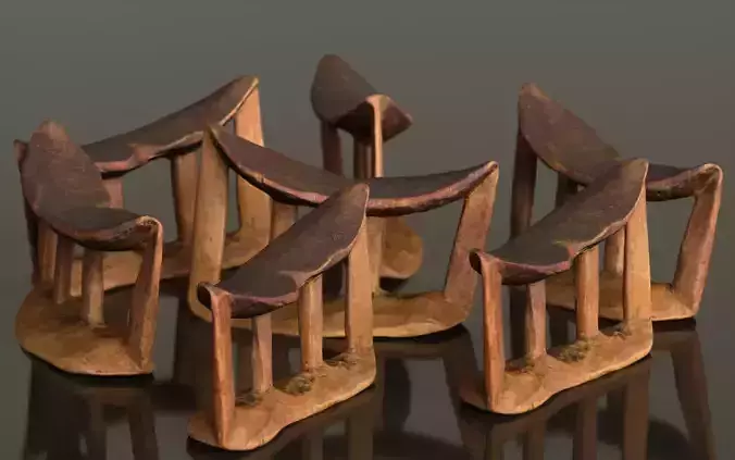 Headrest Africa Wood Furniture Prop 19 Low-poly 3D model