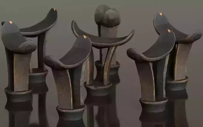 Headrest Africa Wood Furniture Prop 15 Low-poly 3D model