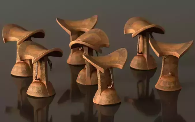 Headrest Africa Wood Furniture Prop 11 Low-poly 3D model