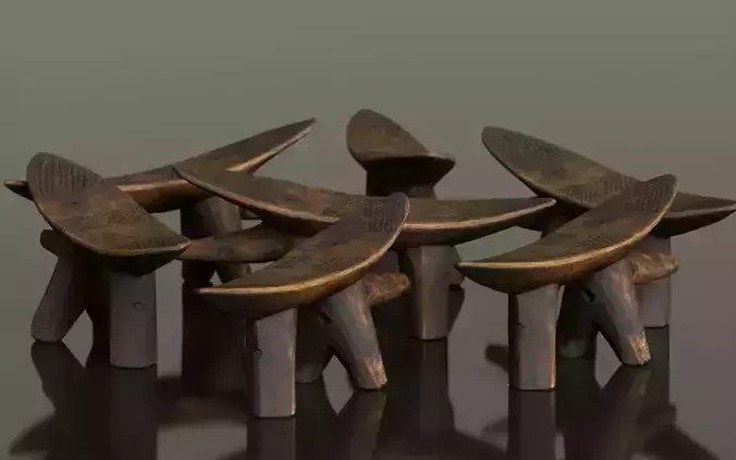 Headrest Africa Wood Furniture Prop 1 Low-poly 3D model