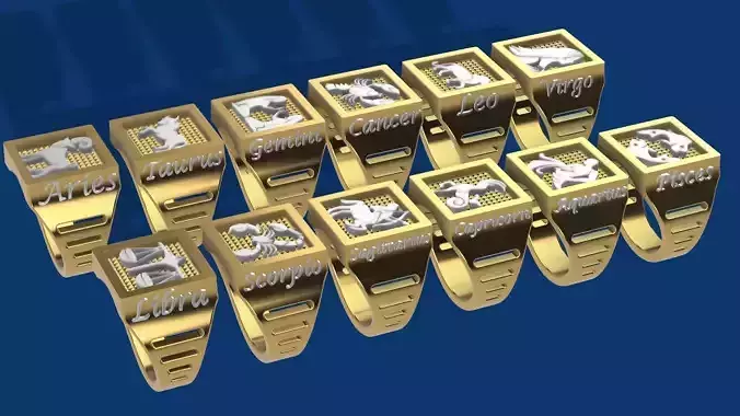 Zodiac COMPLETE SET of 12 ring 3D print model