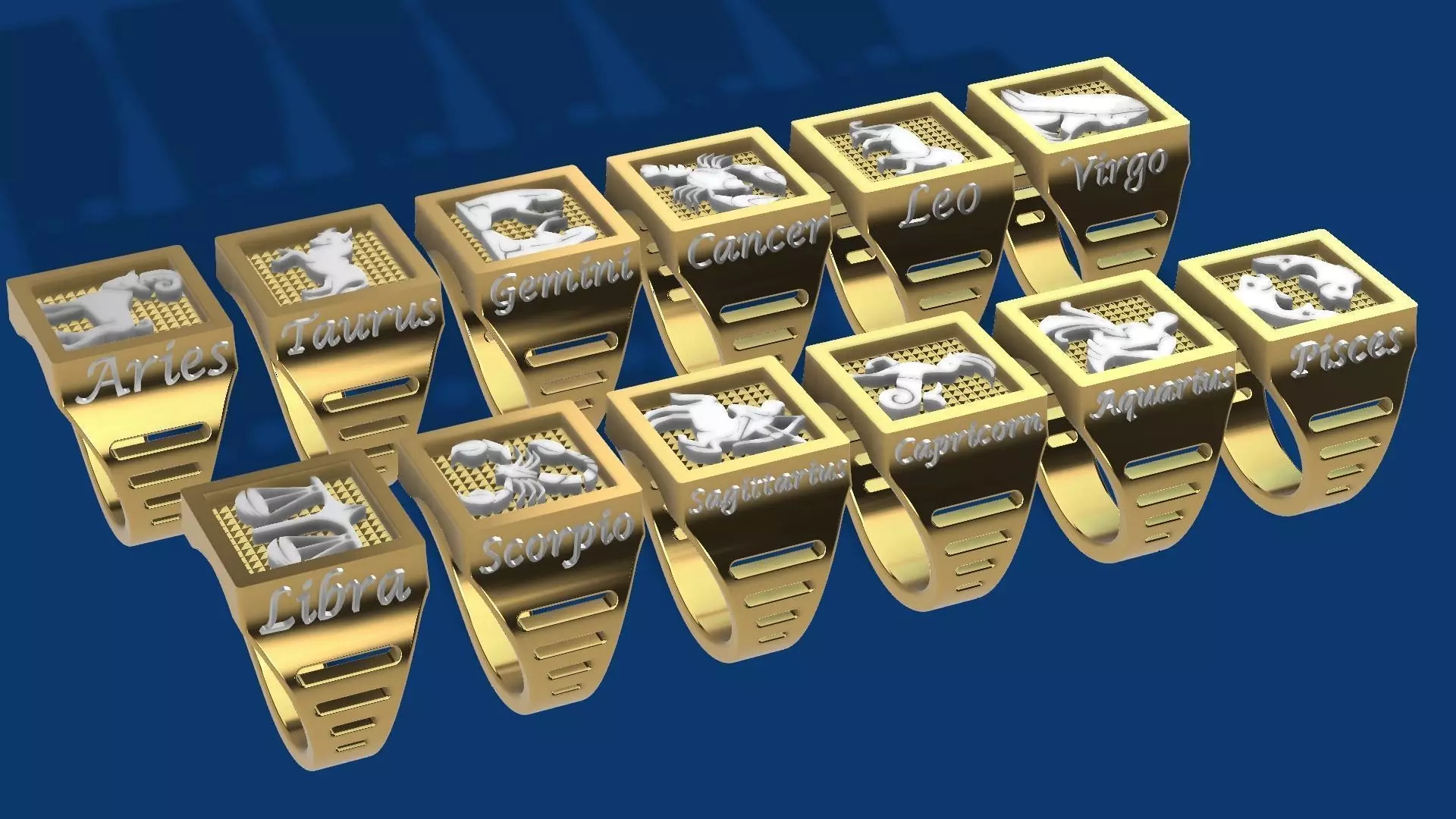 Zodiac COMPLETE SET of 12 ring 3D print model_0