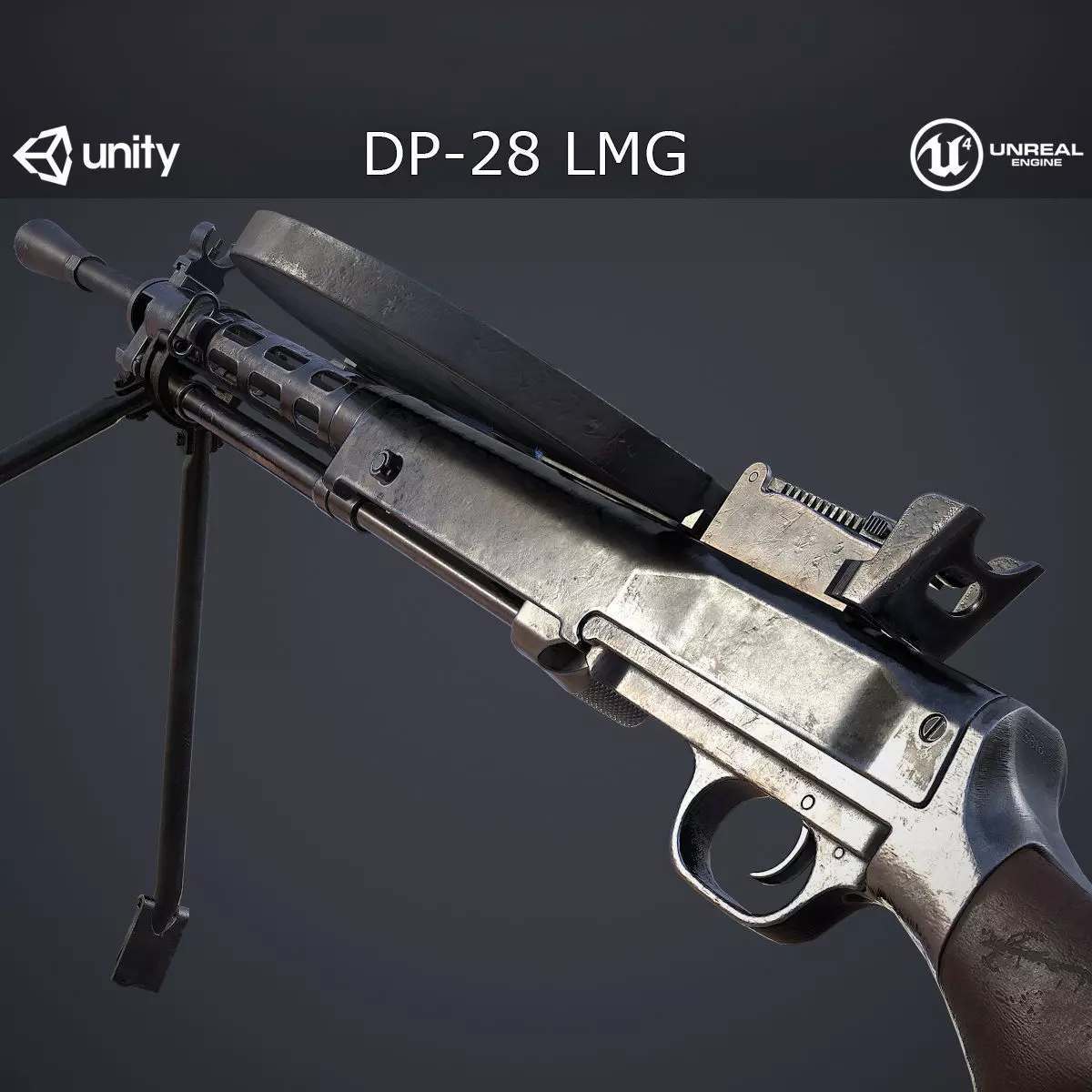 DP-28 Light Machine Gun Low-poly 3D model_0